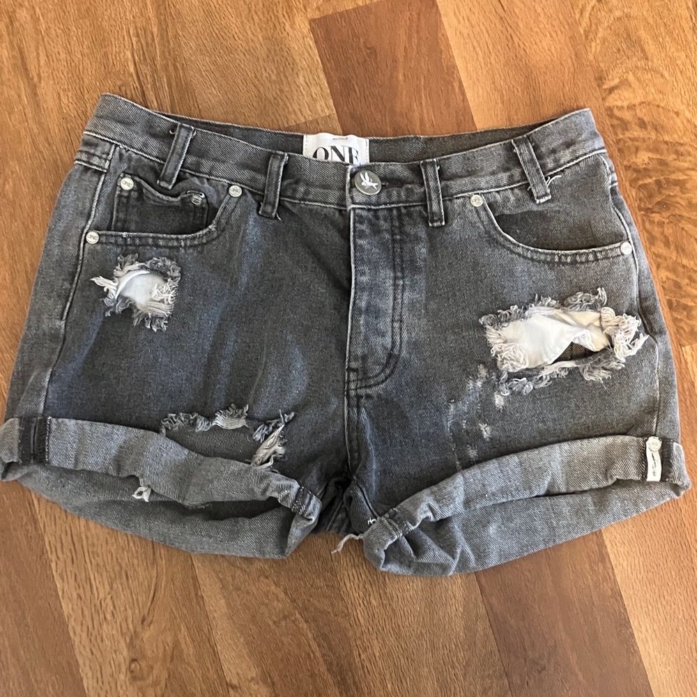 One Teaspoon Gray Distressed Denim Shorts